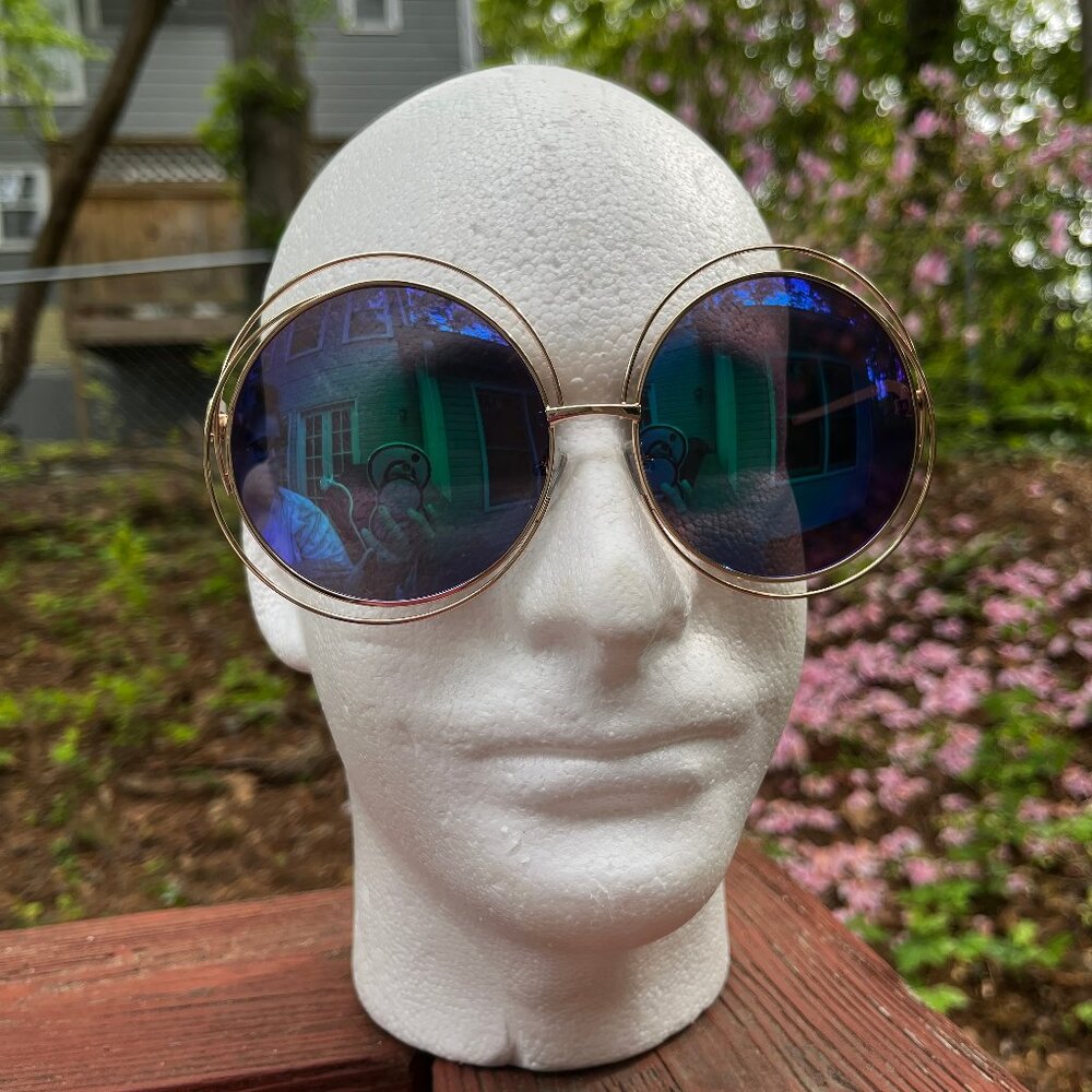 Oversized Round Sunglasses with Mirror Reflective Lenses Glasses Men Women